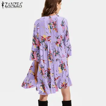 Stilingas Šalis Atsitiktinis Gėlių Rankovės O-kaklo Sundress Bohemijos Pynimas Suknelės Moterims ZANZEA 2021 m. Vasaros Spausdinti Kelio Ilgis Vestidos