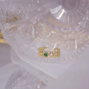 Subtilus Juvelyrikos 14K Aukso spalvos Reguliuojamo Kristalų Geometrinis Žiedai Moterims, Elegantiškas Cirkonis Perlas Sužadėtuvių Žiedai