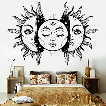 Sun Moon Star Vinilo Sienos Lipdukas Abstrakčiai Saulės Pasakos Miegamojo Kambarį Dekoro, Sienų Lipdukai Nuimamas Meno Apdailos Freskos Z308
