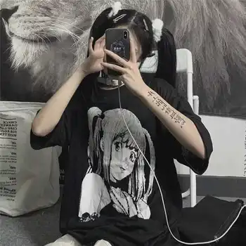 Tamsiai akademinės bendruomenės Gotikos E Mergina Drabužiai Laisvi T Shirts Harajuku Stiliaus Anime Marškinėlius Streetwear Moterų trumpomis Rankovėmis Moteris, T-shirt