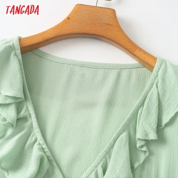 Tangada Moterų Retro Romantiškas Žalia Raukiniai Palaidinė Marškinėliai ilgomis Rankovėmis 2021 Elegantiškos Moteriškos Marškinėliai Topai 4T34