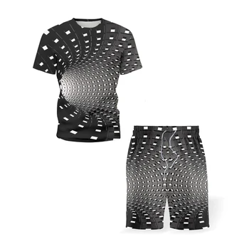 Tracksuit vasaros trumparankoviai atsitiktinis marškinėliai vyriški sportiniai 3D spausdinimo trimatis T-shirt viršuje + sporto vyrų kostiumas S-5XL