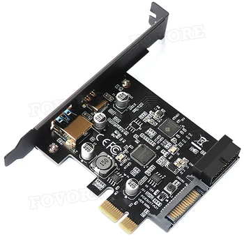 USB 3.1 PCI express card adapteris USB3.1 C Tipo 19pin 19 pin Priekiniai USB 3.0 PCI-e valdytojas USB3 pcie x1 konverteris Plėtros Kortelę