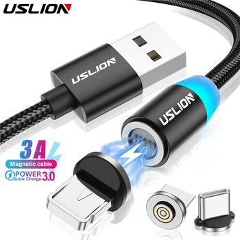 USLION 3A Magnetinio Įkrovimo Kabelis Greito Įkrovimo Tipas C Micro USB C Magnetas Duomenys, Kroviklis, Skirtas 