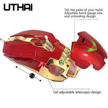 UTHAI DB56 Naujas ergonomiškas dizainas 6D šviesos žaidimų periferinių pelės 4-lygis reguliuojamas DPI mechaninė žaidimų pelės