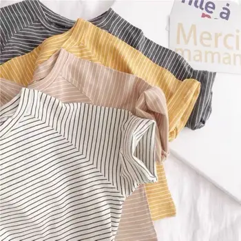 Vasaros 2021 berniukų ir mergaičių trumpas rankovėmis dryžuotas marškinėliai vaikų penkių taškų rankovės viršuje kūdikių prarasti korėjos versija, P4330