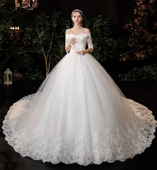 Vestuvinė Suknelė 2021 Naują Atvykimo Gėlės Drugelis Gelinlik Siuvinėjimo Nėrinių Valtis Kaklo Princesė, Vestuvinių Suknelių Vestidos De Novia