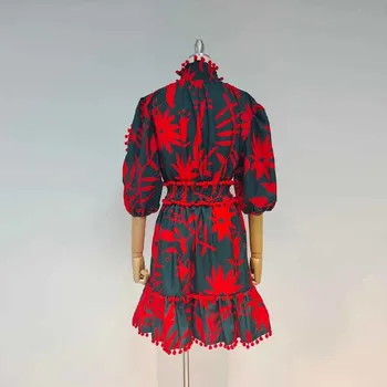 VGH Derlius Nukentėjo Spalvos Suknelė Moterims Stovėti Apykaklės Sluoksniuotos Pusė Rankovių Aukštos Juosmens Kratinys Mini Suknelės Moterų 2021 M. Vasaros Mados