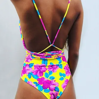 Vientisas maudymosi kostiumėlis Moterų 2021 Naujas Seksualus Gilus V Dirželis Bikini Spausdinimo vientisas maudymosi kostiumėlis Tvarstis Bikini Купальник 2021