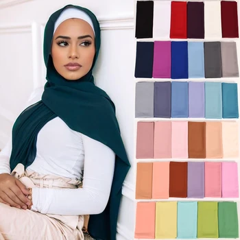 Vientisos Spalvos Šifono Islamo Skarelė Kvėpuojantis Jersey Šalikas Hijab Musulmonų Moterims 2021 M. Vasarą, Indijos, turkijos Turbaną Headwraps