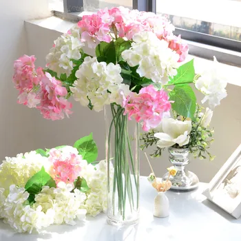 Vienu filialu hydrangea Dirbtinio šilko gėlių puokštė su žaliais lapais vestuvių nuotaka gėlės šalies pasidaryk pats apdailos padirbtų augalų