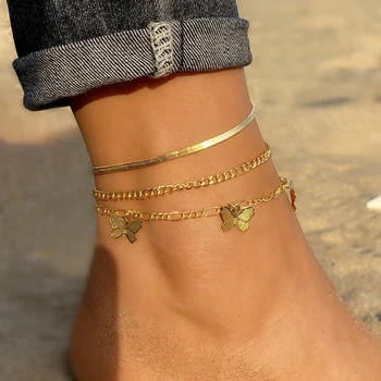 Vintage Gold Drugelis Grandinės Anklet Nustatyti Bohemijos Geometrinis Drugelis Gyvatė Grandinės Moterų Paplūdimio Sandalai Anklet Pėdų, Kojų Papuošalai