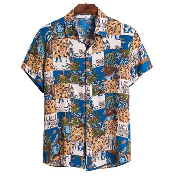 Vyrai Derliaus Havajų Marškinėliai Spausdinimas Turn-žemyn Apykaklės Medvilnės Mišinys Vyrų marškinėliai trumpomis Rankovėmis Vasarą Aukštos Kokybės Palaidinė M-3XL