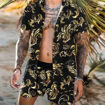 Vyriški Havajų Marškinėliai Šortai Spausdinimo Rinkiniai 2021 M. Vasarą trumpomis Rankovėmis Mygtuką Marškinėliai Paplūdimio Šortai Streetwear Kietas Mens Kostiumas 2 Gabalas