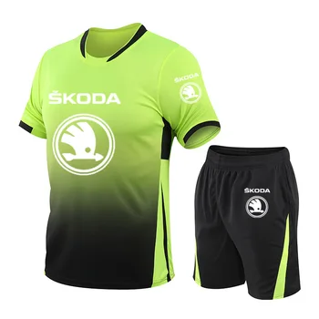 Vyriški T-shirt Škoda Automobilių Logo Spausdinimas Vasaros Laisvalaikio vyriški trumpomis rankovėmis Aukštos Kokybės Medvilniniai vyriški marškinėliai + šortai dviejų dalių kostiumas