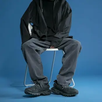 Vyriškos Laisvalaikio Kelnės 6Colors Vyrų vientisos Spalvos Tiesiai Haremas Jeans Balta/juoda korėjos Žmogus Laisvas Džinsinio audinio Kelnės Streetwear