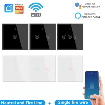 WiFi TUYA Smart Touch ES Pereiti Namų Bendrosios Priešgaisrinės+nulio Priešgaisrinės Sienos Jungiklis Su Kondensatorius Dirbti Su Alexa 