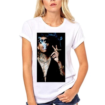 Wiz Khalifa - Portretas - Rūkymas - Black Marškinėliai Medvilnė, T Marškiniai Prekės Ženklo Drabužių Viršūnes Tees Rankovės Harajuku Plius Dydis