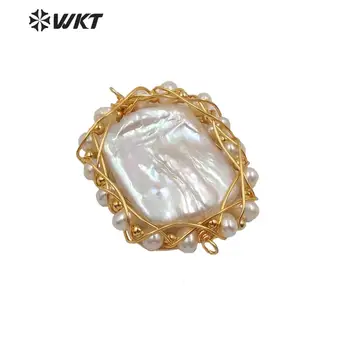 WT-JP206 Didmeninės mados aikštė gėlavandenių perlų papuošalai jungtys išvadas spalvingas handmake viela suvynioti žavesio pearl pendan