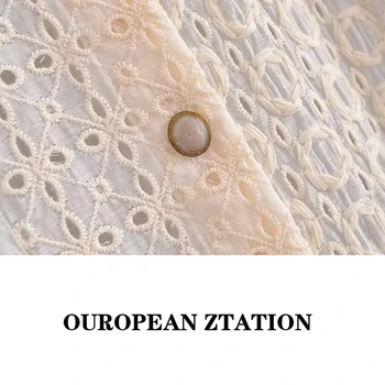 Za 2021 Moterų megztinis Tuščiaviduriai Iš Palaidinukės Mujer ilgomis Rankovėmis padalinta skylę viršuje Siuvinėjimo midi marškinėlius Femme atvartas Viena breasted
