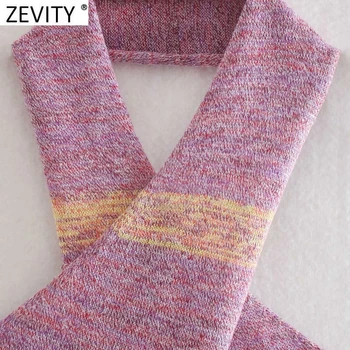 Zevity 2021 Moterų Prašmatnus Sexy Kryžiaus Skylę Dizaino Mezgimo Camis Bakas Gatvės Ponios Y2K Vasaros Slim Vest Spausdinti Apkarpyti Viršūnes LS9502