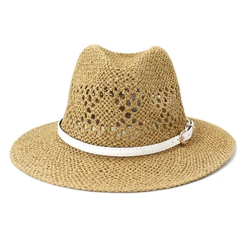 šiaudines skrybėles vyrai moterys vasarą kietas pynimo tuščiaviduriai juostos diržo saulės, skrybėlės, plačios kraštų chaki white apsauga nuo saulės, lauko moterų panamos skrybėlės