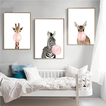 Šiaurės Kūdikių Gyvūnų Zebra Girafe Plakatas Sienos Meno Kūrinius Spausdinti Paveikslai Tapyba Modulinės Nuotrauką Vaikų Darželio Miegamojo Puošmena