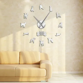 Šuns Veislė Airedale Bingley Terjeras 3D Didelis Sieninis Laikrodis Frameless Didelis Sieninis Laikrodis Namų Dekoro Išjungti Veidrodis Lipdukai 