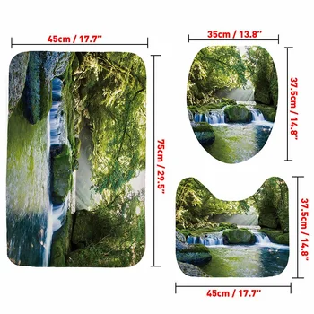 Žalia Miško Krioklys 3D Dušo Užuolaidos Vandeniui su Užuolaidų kabliukai Ne Slydimo Tualeto Kilimėlis Vonios Kilimėlio Rinkinį Durų Kilimėlis Vonios kambarys Dekoro