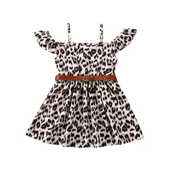 1-6Y Mergaičių Suknelė+Diržas Leopardas Spausdinti Off Peties, Kelio Ilgis-Line Suknelė Kūdikiui Baby