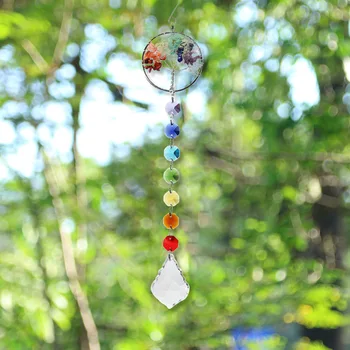 1 Vnt Chakra Kvarcas, Natūralus Akmuo Kristalas Gyvybės Medis Gydymo Langą Ornamentu su Crystal Ball Drop Varveklis Prizmę
