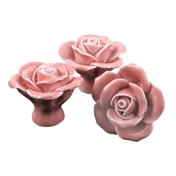 10 Vnt Keramikos Derliaus Gėlių, Rožių, Gėlių Durų Rankenos Stalčiaus Rankena Virtuvė + Varžtai (Pink)