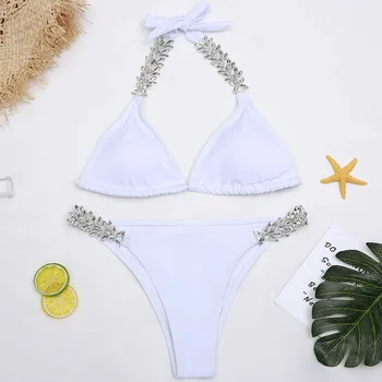 2021 Apynasrio Diamond Bikini Nustatyti Baltos spalvos Dviejų dalių Maudymosi Brazilijos Bikini Elegantiškas Mados Lady Plaukimo Kostiumas Moterims