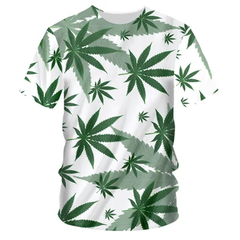 2021 m. Vasarą Karšto Pardavimui Naujas 3D Gamtos Piktžolių Šviežios Žalios Lapinės Apvalios Kaklo Viršaus Orui ir Greitai džiūstantys Negabaritinių vyriški T-shirt