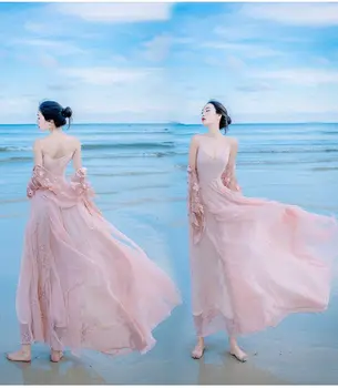 2021 m. Vasarą Naujas Kostiumas Super Pasakų Lieknėjimo Diržai Tiulio Suknelė Moterims Sanya Pajūrio Atostogų Paplūdimio Suknelė