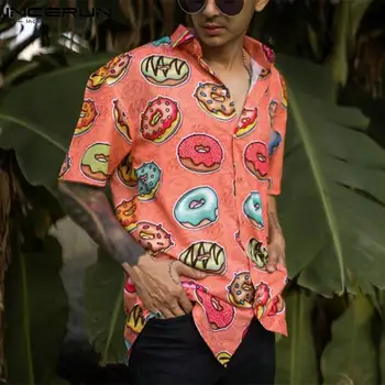 2021 m. Vasarą Vyrams Marškinėliai Spausdinami Atvartas Trumpas Rankovės Streetwear Atostogų Atsitiktinis Havajų Marškinėliai Mygtuką Kvėpuojantis Camisa INCERUN 3XL