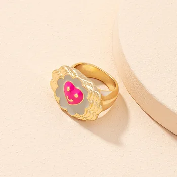 2021 Prašmatnus Aukso Širdį Gėlė Emalio Saulėgrąžų Šypsena Debesis Piršto Band Žiedai Korėjos Mielas Kristalų Žiedai-Geriausia Dovana Moterims, Merginos
