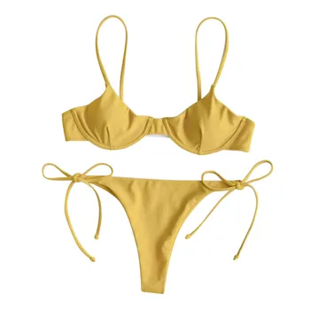 2021 Seksualus Brazilijos Bikini Maudymosi Kostiumėliai Moterims Vasaros Apynasrio Nėrinių Paminkštinta Push Up Liemenėlė Micro Bikini Dviejų Dalių Komplektas Paplūdimio