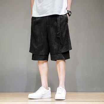 2021 Vasaros Kinų Stiliaus Medvilnės Skalbiniai Šortai VYRIŠKI Drabužiai Laisvi Plus Size Sporto Kelnės Harajuku Atsitiktinis Tiesiai Sweatpants