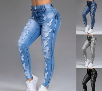 2021 vasaros naują stiliaus moteriški džinsai kankina skylės yra plonas ruožas džinsai, kelnės moteriškos kelnės