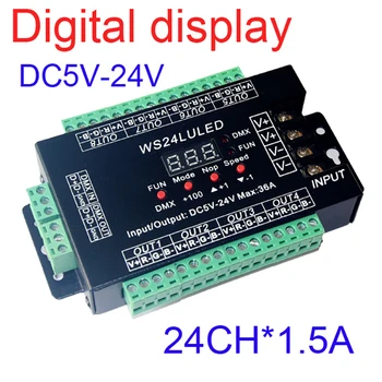 24Channel DMX512 Valdytojas DMX Dekoderis Geležies Būsto 8Groups iš RGB Išvesties DC5-24V Skaitmeninis Ekranas