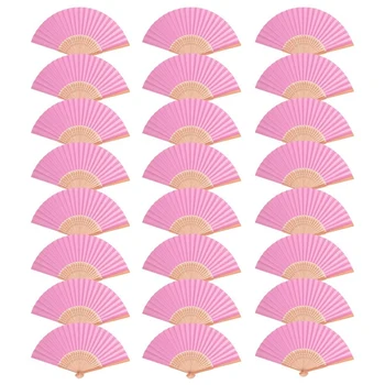 24PcsDIY Lankstymo Popieriaus Ventiliatorius Nešiojamą Bambuko Ventiliatorius, Tinka Vestuvių / Banketų / Pobūvių / Apdailos (Pink)