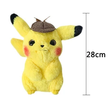 28CM Detektyvas Pikachu Pliušinis Žaislas, Lėlė Žaisti Žaidimą Mielas Pokemon Filmas Anime Įdaryti Animacinių filmų Kawaii 