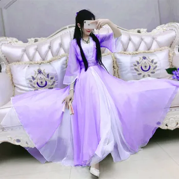 3 Spalvų Senovės Hanfu Moterų Kinijos Tradicinės Šifono Suknelė Violetinė Gražių Pasakų Princesė Kostiumai Anime Cosplay