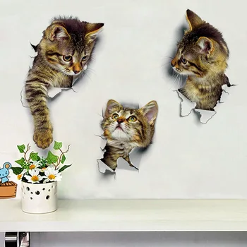 3D Sienų Lipduko Vinilo Kačiukas Katė Miegamasis Šaldytuvas Decal Namų Freskos Meninis Dekoras