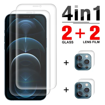 4-IN-1 Priekiniai 2vnt + 2vnt Objektyvas Grūdintas Stiklas Apple iPhone 12 11 X XR XS Mini Pro Max Screen Protector Saugos Apsauginės Plėvelės