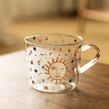 500ml Kūrybos Skalė Stiklo Puodelis Pusryčiai Mlik Coffe Cup Buitinių Pora Vandens Puodelį Saulės Akis Modelis Drinkware