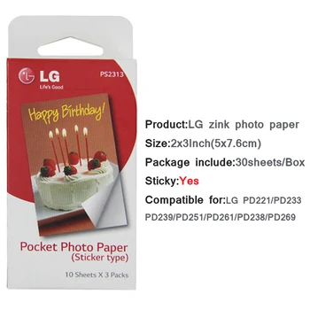 60Sheet Originalus LG Photo Paper 5*7,6 cm (2x3-colių) už Zink PS2203 Mobile Printer PD221 PD239 PD261 PD238 Nešiojamas Nuotraukų Spausdintuvas