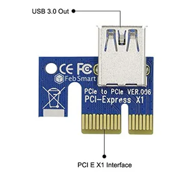 6pcs 006C PCIe 1x iki 16x Express Stove Kortelės Grafinis PCI-E Riser Extender 60cm USB 3.0 Kabelis SATA į 6Pin Maitinimo BTC kasyba