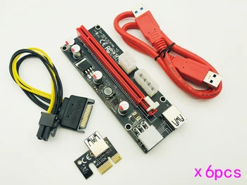 6pcs 009S LED USB 3.0 PCI-E Express 1X 4x 8x 16x Extender Stovo Adapteris Kortelės SATA 15pin Vyras į 6pin Maitinimo Kabelis už BTC Kasyba